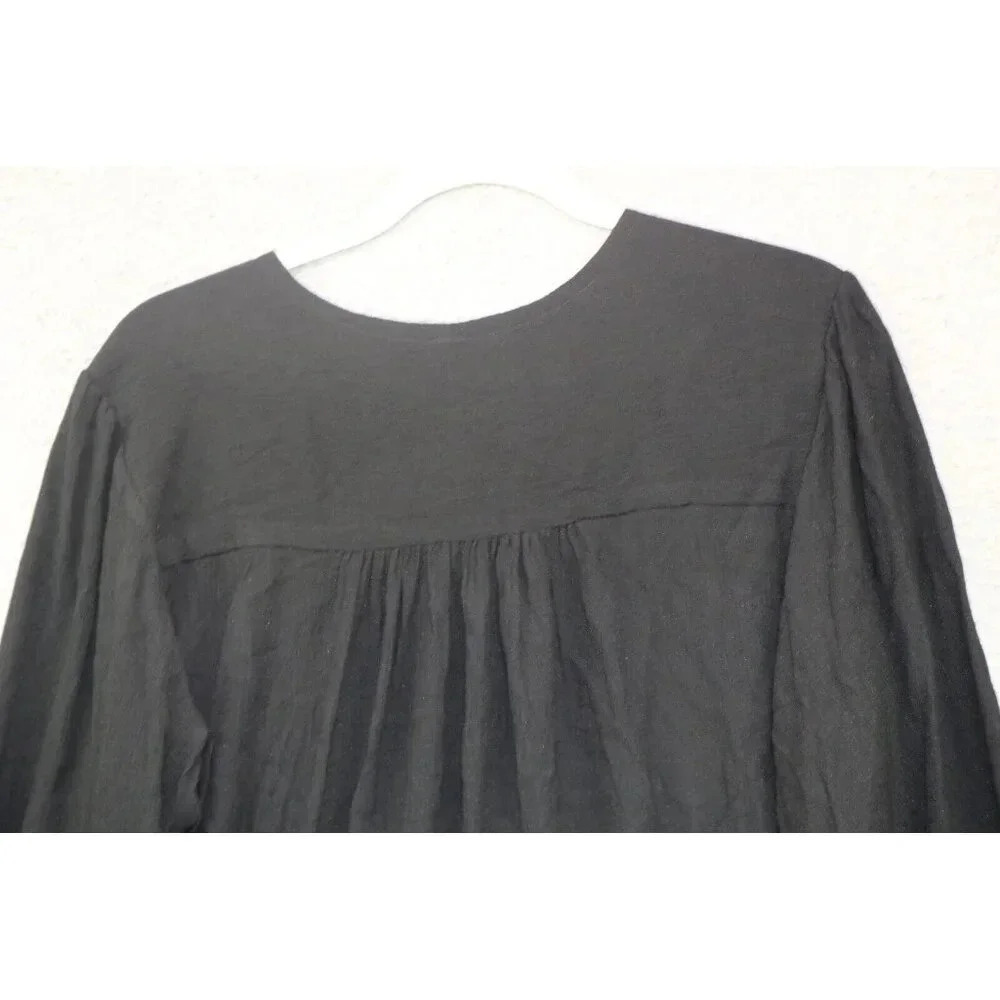 Free People Black Long Puff Sleeve Wrap Top-Small/Petite-Oversized - Picture 11 of 14